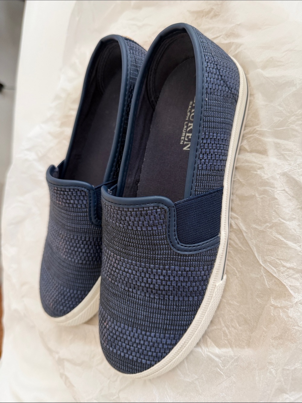 Ralph Lauren Navy Knit Slip-On Loafers